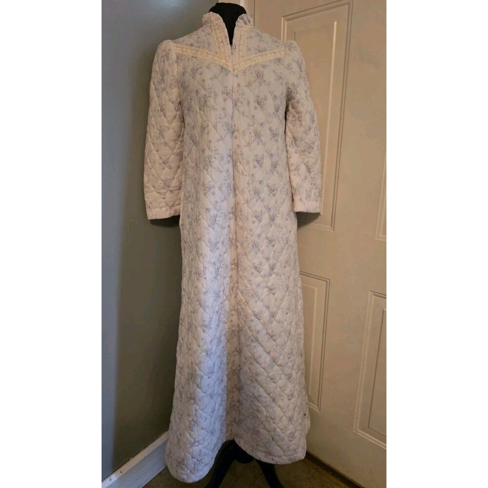 Vintage 50s-70s Lorraine Diamond Quilted Floral Night Gown Housecoat Trad Wife M